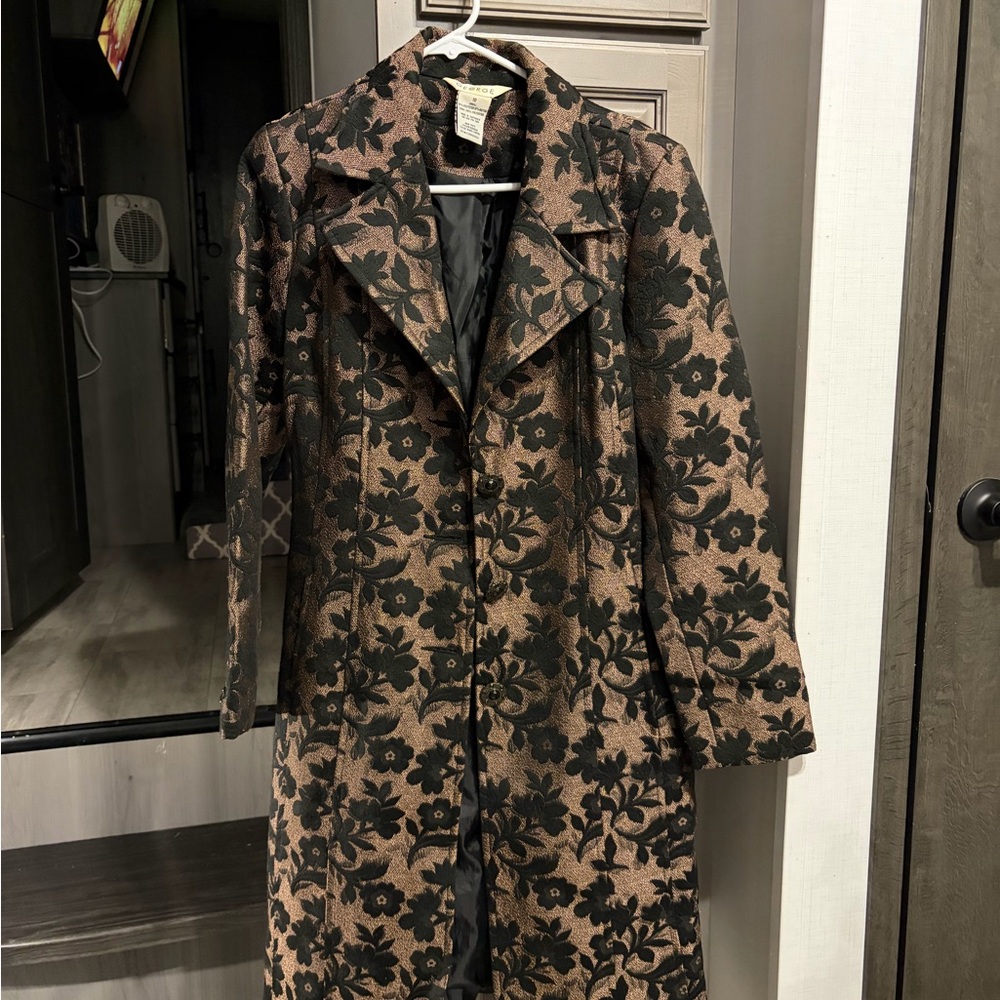George Black and Brown Floral Trench Coat